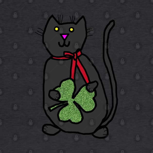 Cat Holding Shamrock for St Patricks Day by ellenhenryart